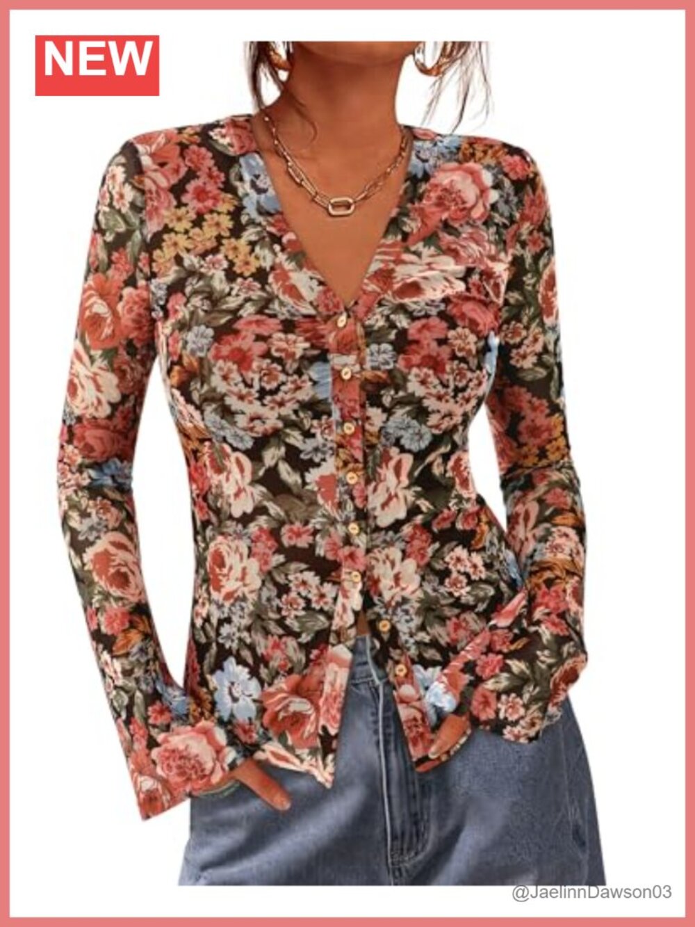 BTFBM Women's Button Down Shirt Mesh Floral Boho Top Long Sleeve V-Neck